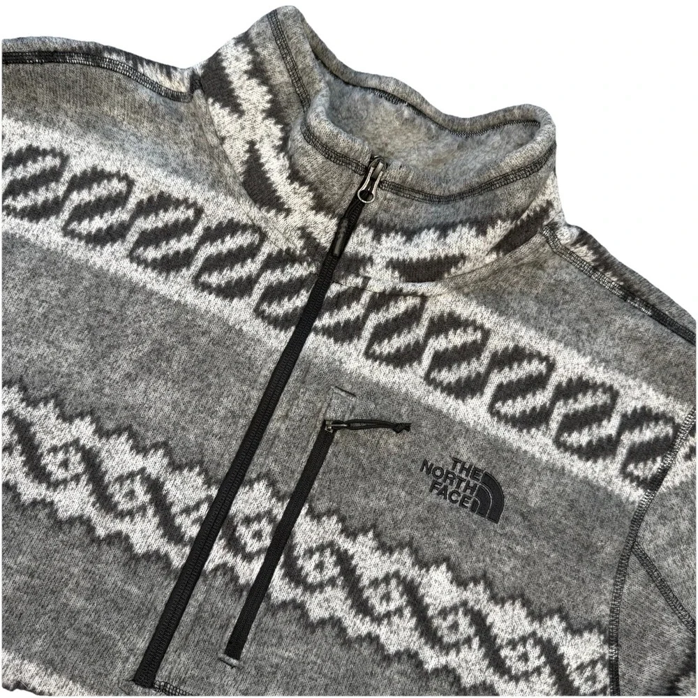 The North Face Mens Gray Aztec Tribal 1/4 Zip Fleece Pullover Sweater Top Sz XXL